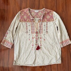 Johnny Was Red and Cream Embroidered Tunic